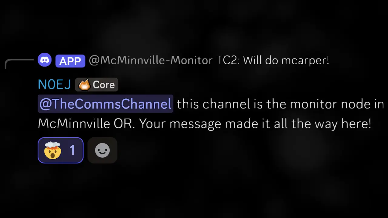 Discord 监控里确认消息成功抵达 McMinnville 监测点的截图