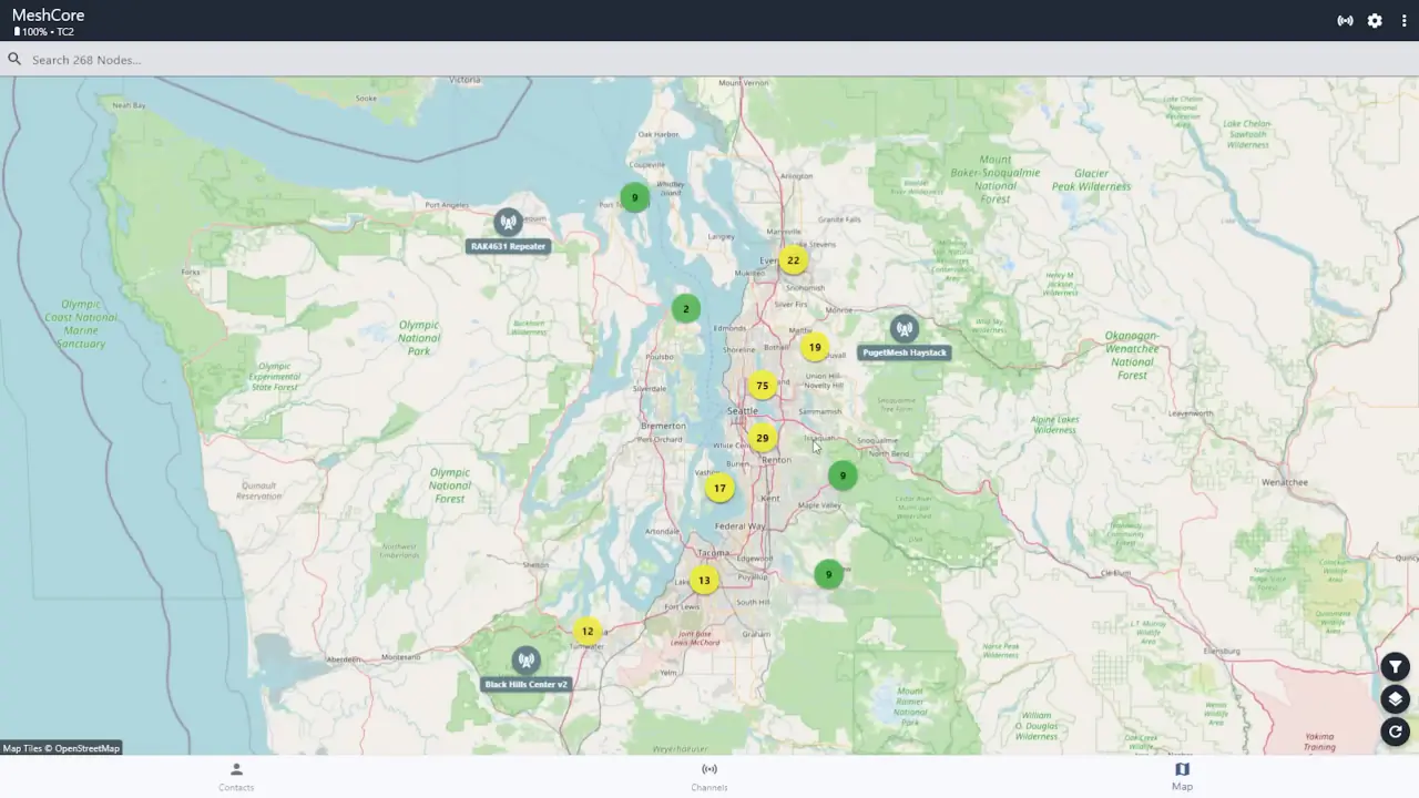 作者远程查看 Seattle 西雅图网络时的节点地图界面