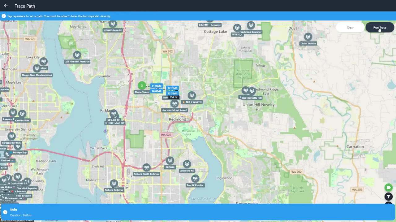 作者远程查看 Seattle 西雅图网络时的多跳路径追踪界面
