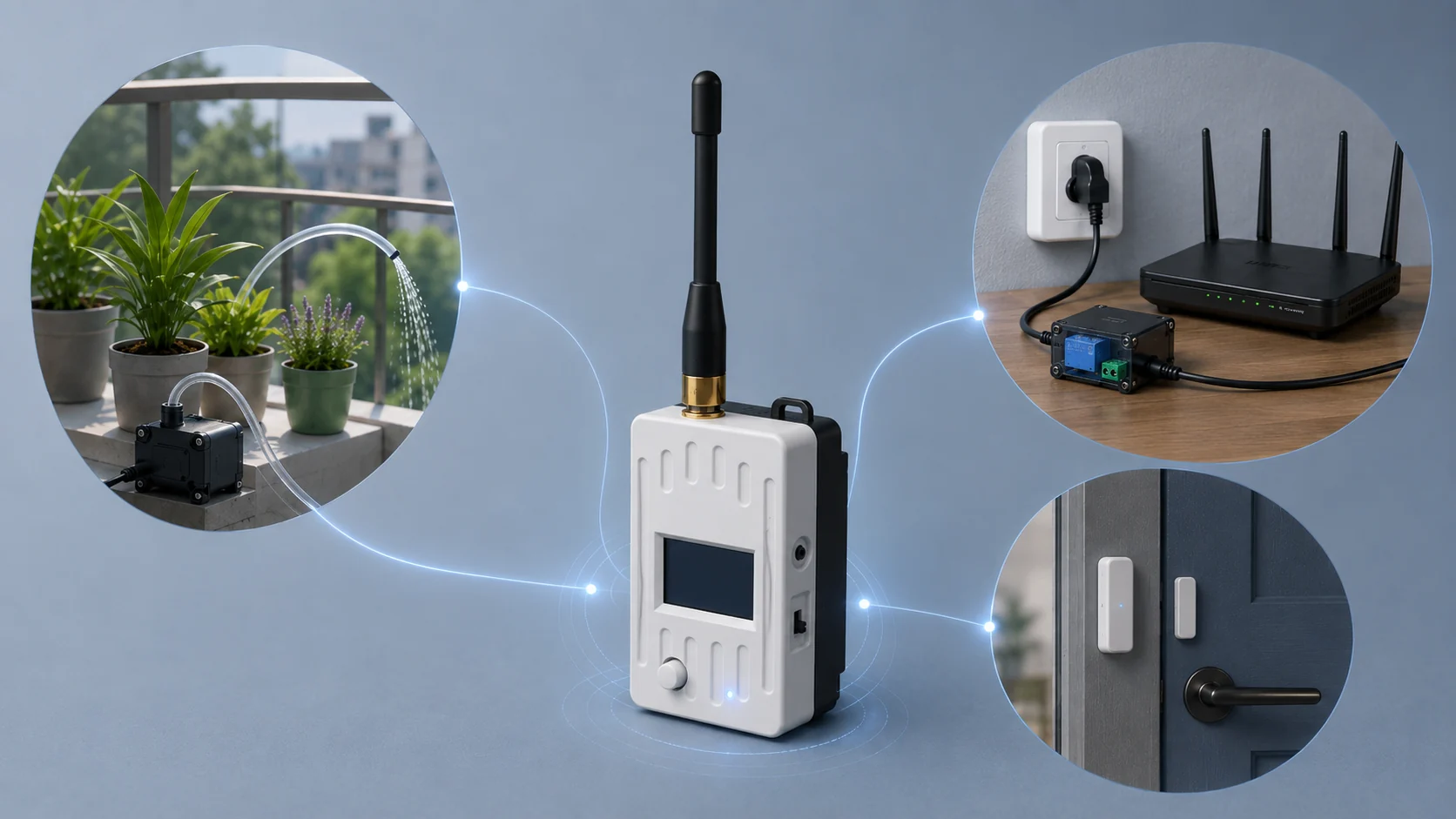Meshtastic Remote Hardware 的三个典型场景:阳台浇花、路由器电源重启、门锁状态提醒
