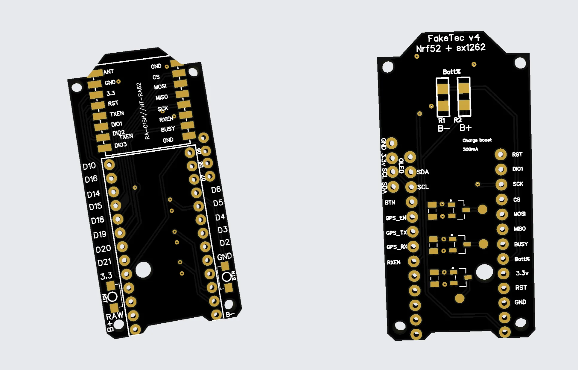 fakeTec v4 version PCB front and back view